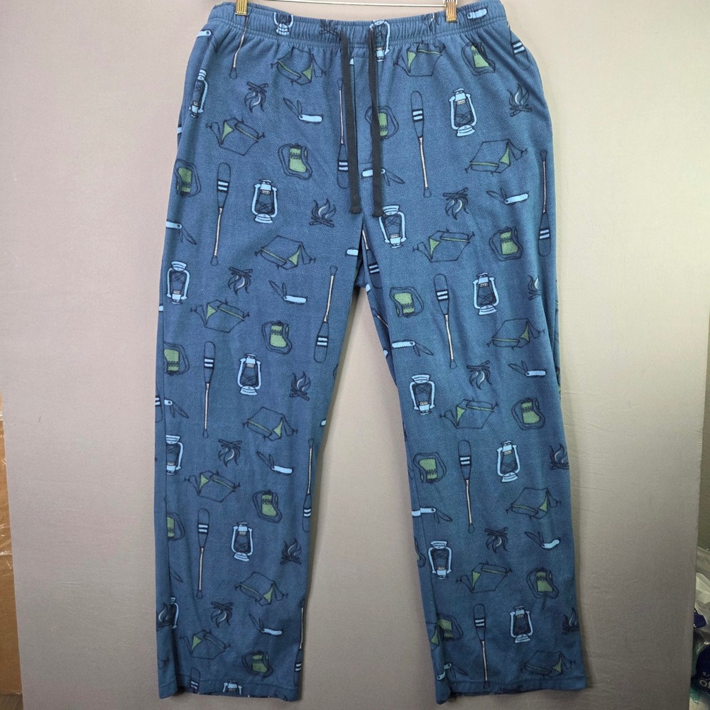 Croft & Barrow Pajama Pants 2XLT Blue Fleece Camping Print Sleepwear Tall Mens